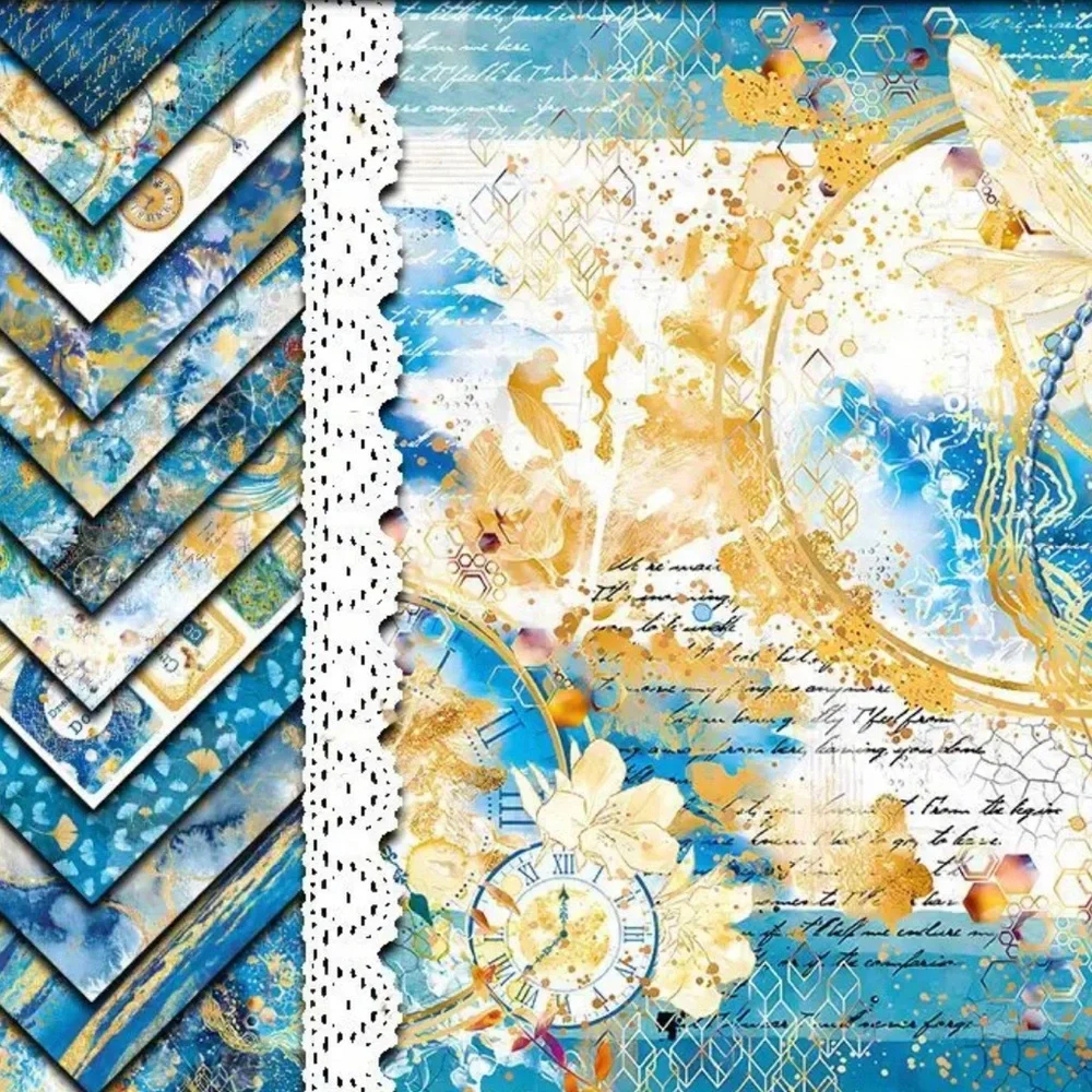Peacock Retro Indigo Printed DIY Junk Journaling Loose Sheets (12 Sheets)